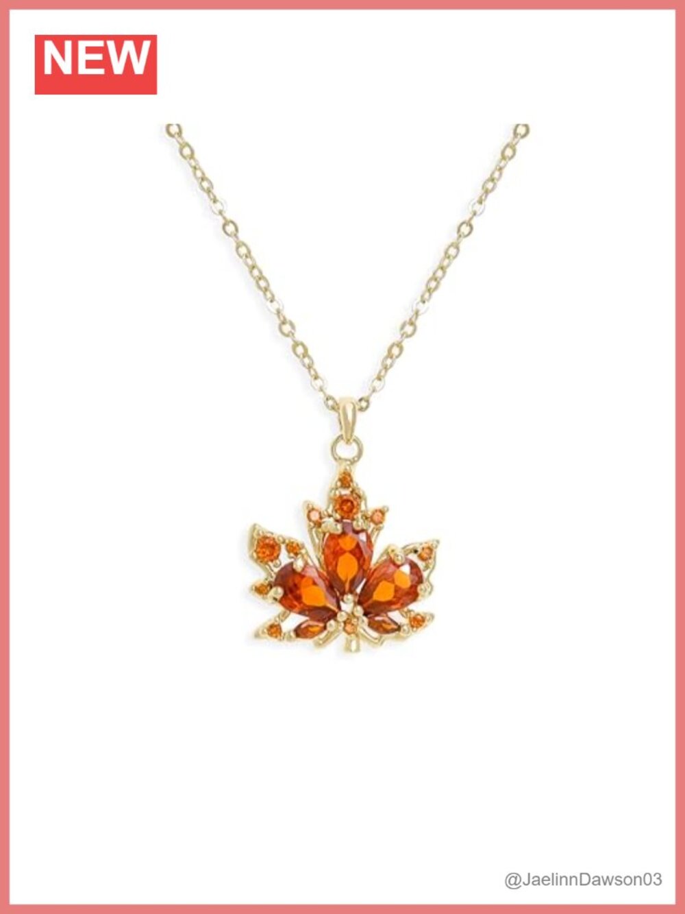 Dainty Maple Leaf Pendant Necklace with Crystal Rhinestones, Hypoallergenic